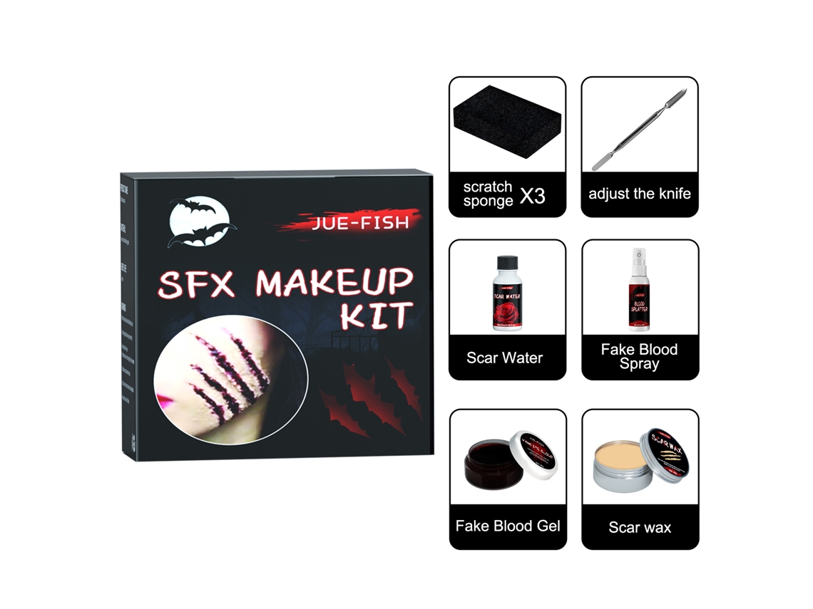 Kit De Maquillaje De Terror Para Halloween Com Cera, Gel De Sangue Falso E Spray