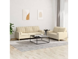 Vidaxl 2 Pcs Conjunto De Sofás Com Almofadas Tecido Cor Creme