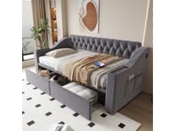 Sofá cama 90x190 Veludo Cinza Escuro Braços Largos Usb