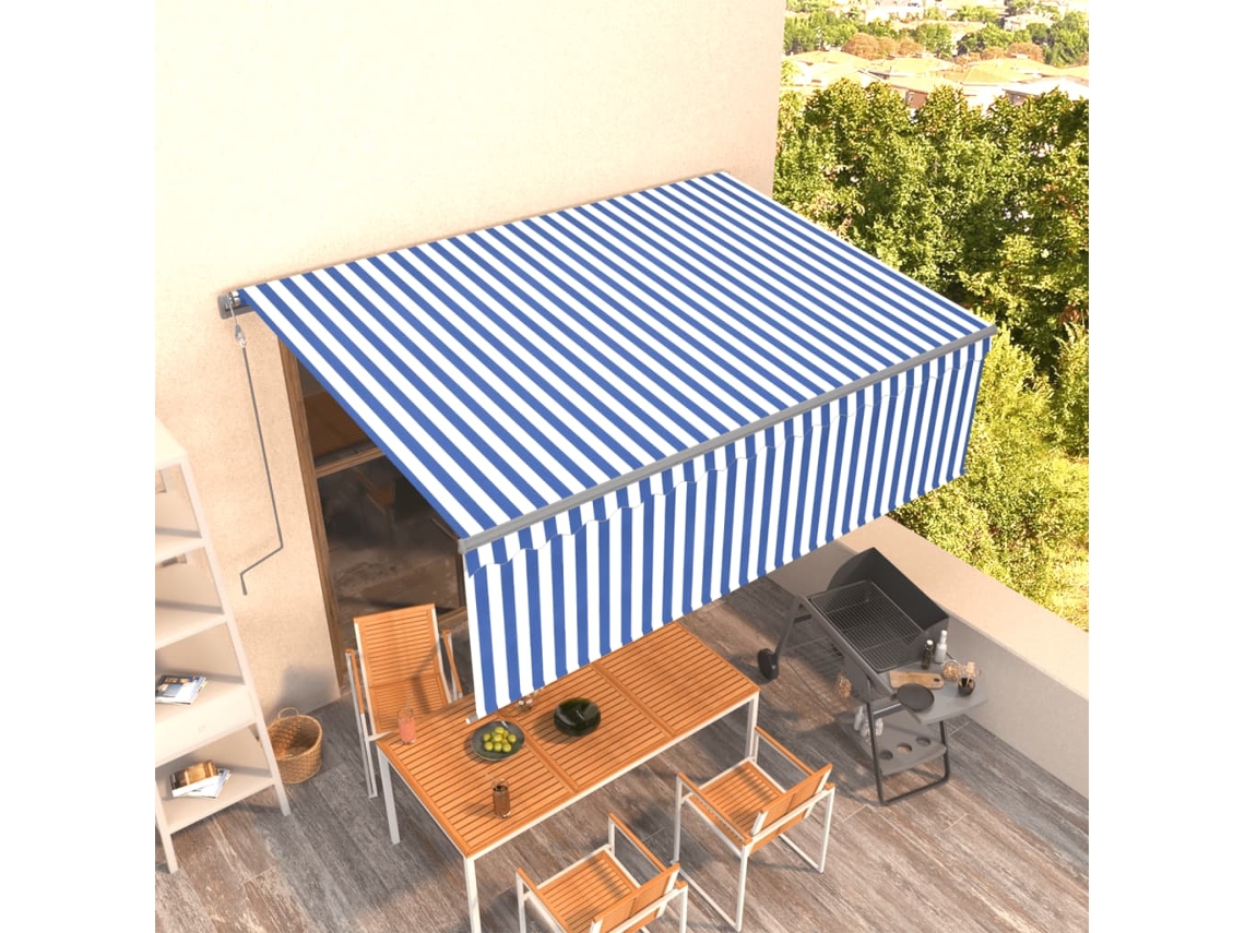 Vidaxl Toldo Retrátil Automático Com Estore 4x3 M Azul E Branco