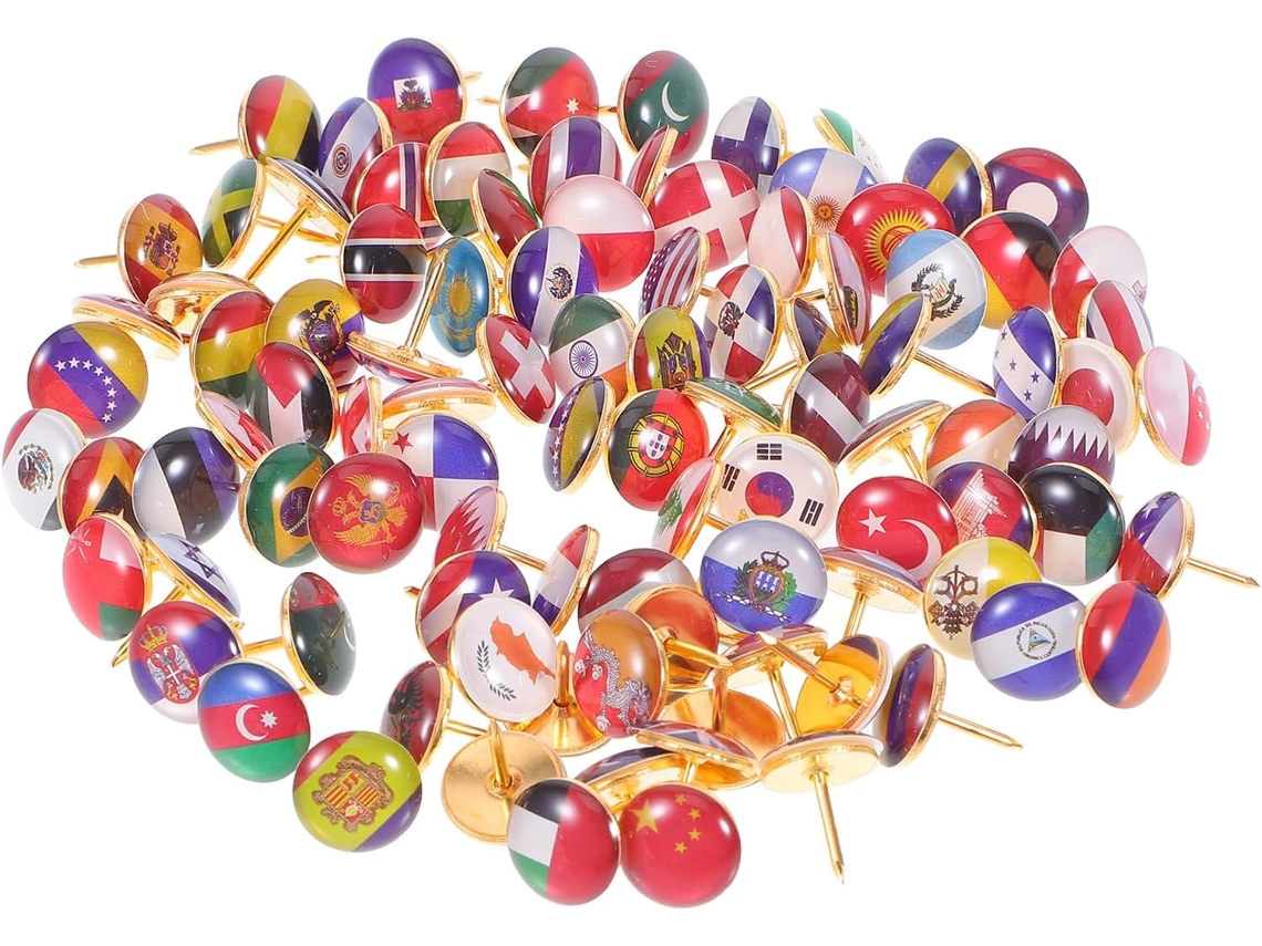 Alfinetes Decorativos Em Formato De Bandeira, 100 Peças, Em Liga De Zinco, Para Mapas E Quadros De Cortiça, Ideais Para