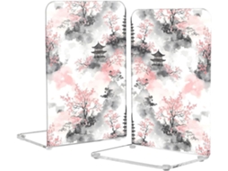 Suporte Para Livros Em Acrílico Rosa Com Estampa Floral, Ideal Para Escritório E Casa Organizador Transparente