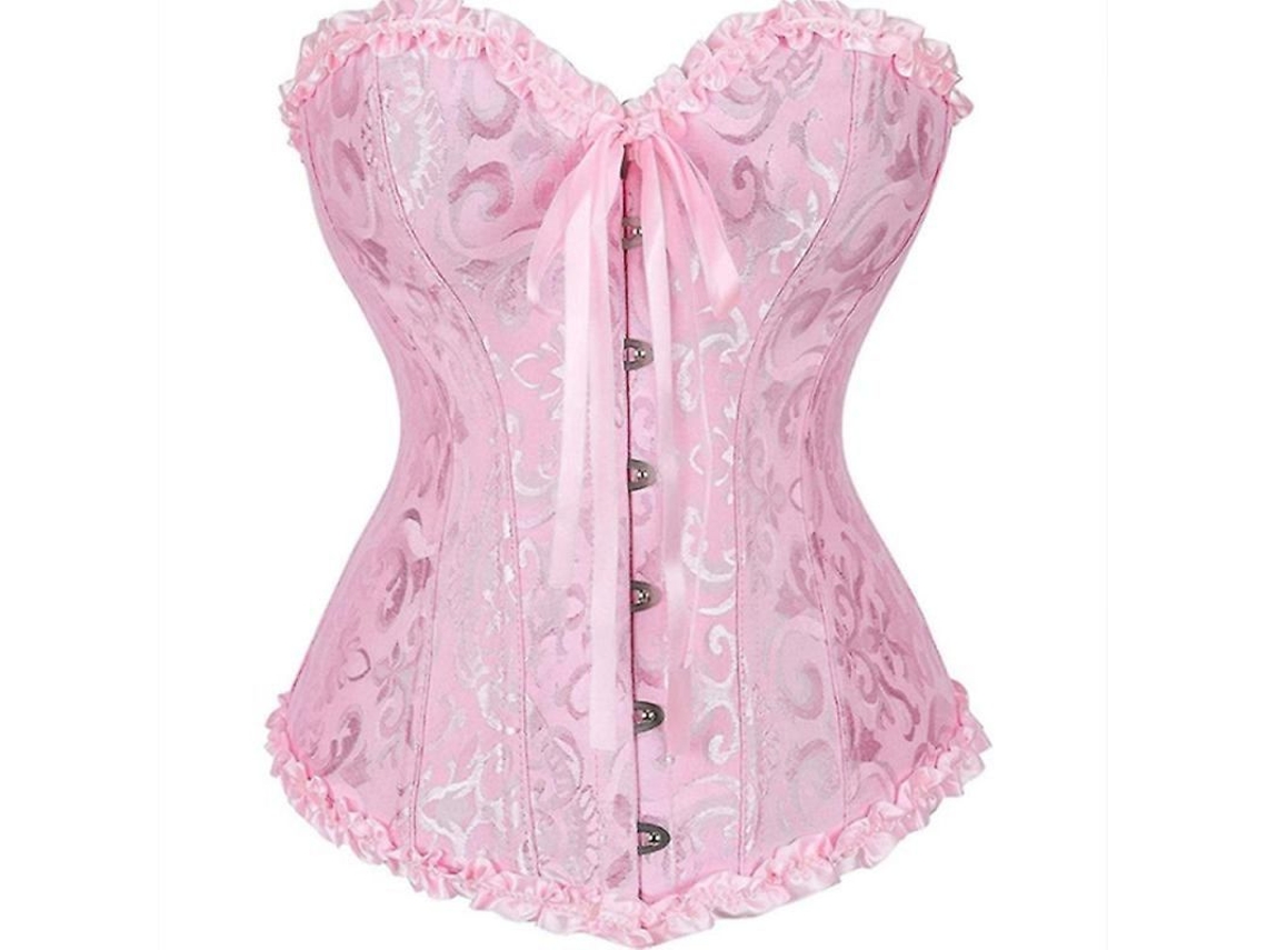 2026-corset Floral Sexy Para Mulher Com Calcinha Na Espalda Lingerie Bustier Tamanho Plus Thx 4xl Rosado