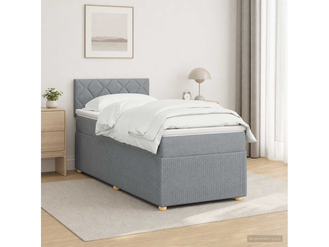 Vidaxl Cama Box Spring Com Colchão Cinzento-claro 90 X 190 Cm Tecido