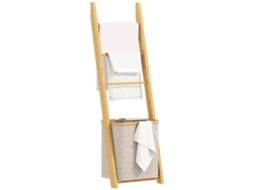 Estante de Bambu para Casa de Banho Bambu e Poliéster Cor Madeira e Creme 43x35x133 cm Homcom