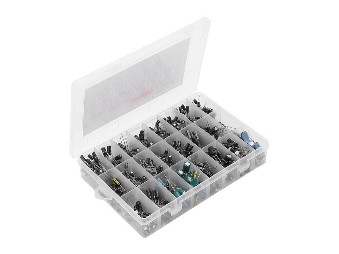 Kit De Capacitores Eletrolíticos De Alumínio 630 Peças Com 24 Valores (0.1uf‑1000uf) Para Diy