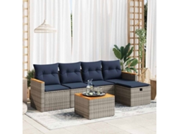 Vidaxl 6 Pcs Conjunto Sofás De Jardim Com Almofadões Vime Cinzento