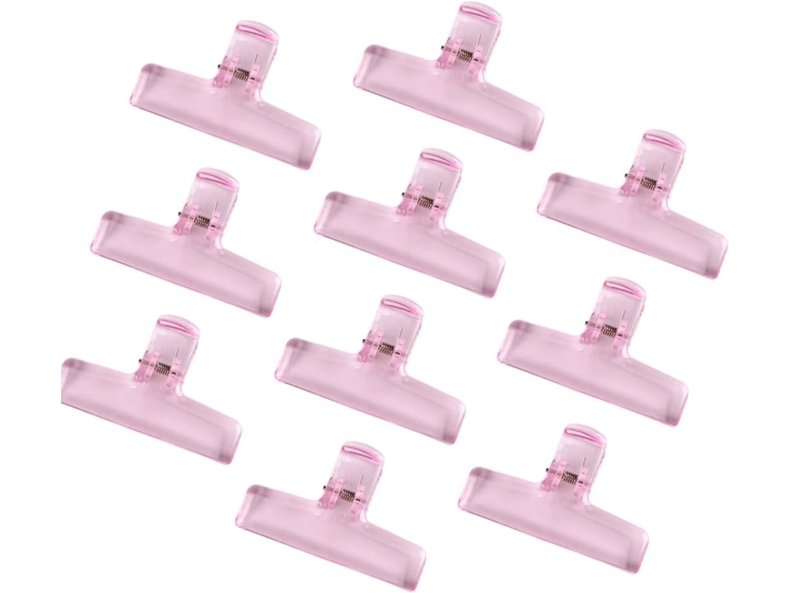 Conjunto de 10 clipes de papel em acrílico transparente para artesanato, sacos de alimentos e mini sobremesas.