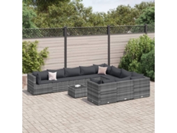 Jogo de Sofá Jardim 11 Peças C/ Almofadões Vime Pe Cinza Dkd Home Decor