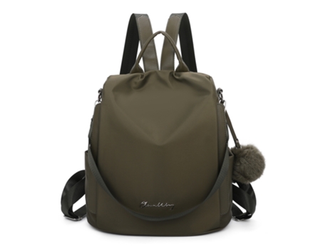 Mochila de Mulher OLIVIA WONG Antirroubo Impermeável Convertível Pompom Alça Decorativa Verde