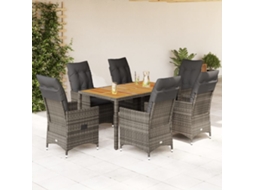 Vidaxl 7 Pcs Conjunto De Jantar P/ Jardim C/ Almofadões Vime Pe Cinza