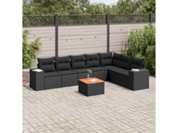 Vidaxl 8 Pcs Conjunto Sofás De Jardim Com Almofadões Vime Pe Preto