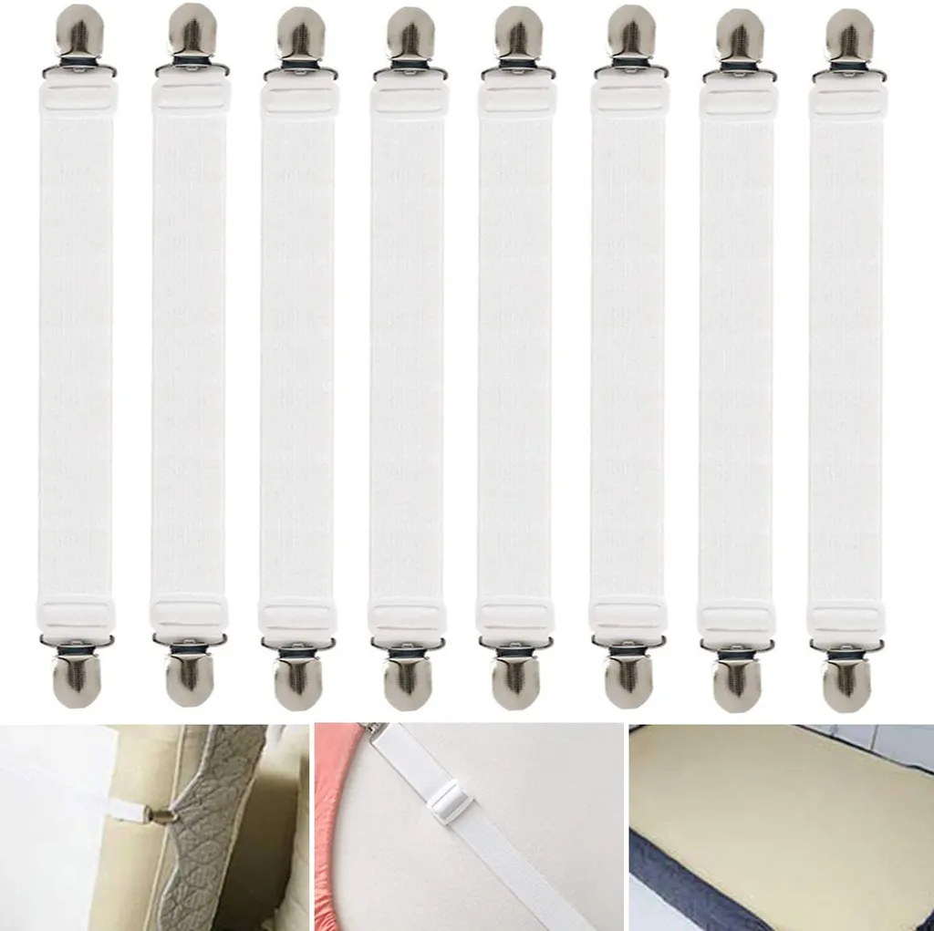 Lurelia Fivelas Para Lençol Branco 8 Peças Ajustável Elástico Seguro Edredom Colcha Colchão Metal Plástico