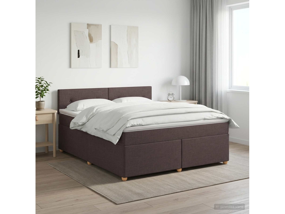 Vidaxl Cama Box Spring Com Colchão Marrom Escuro 160 X 200 Cm Tecido