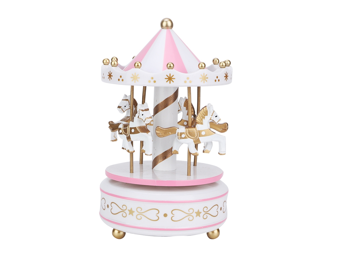 Caixa de música carrossel Merry‑go‑round, presente de Natal, casamento, aniversário, decorativa, branco rosa | S/MARCA
