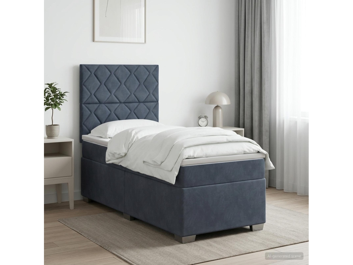 Vidaxl Cama Box Spring Com Colchão E Led Cinzento-escuro 90 X 190 Cm