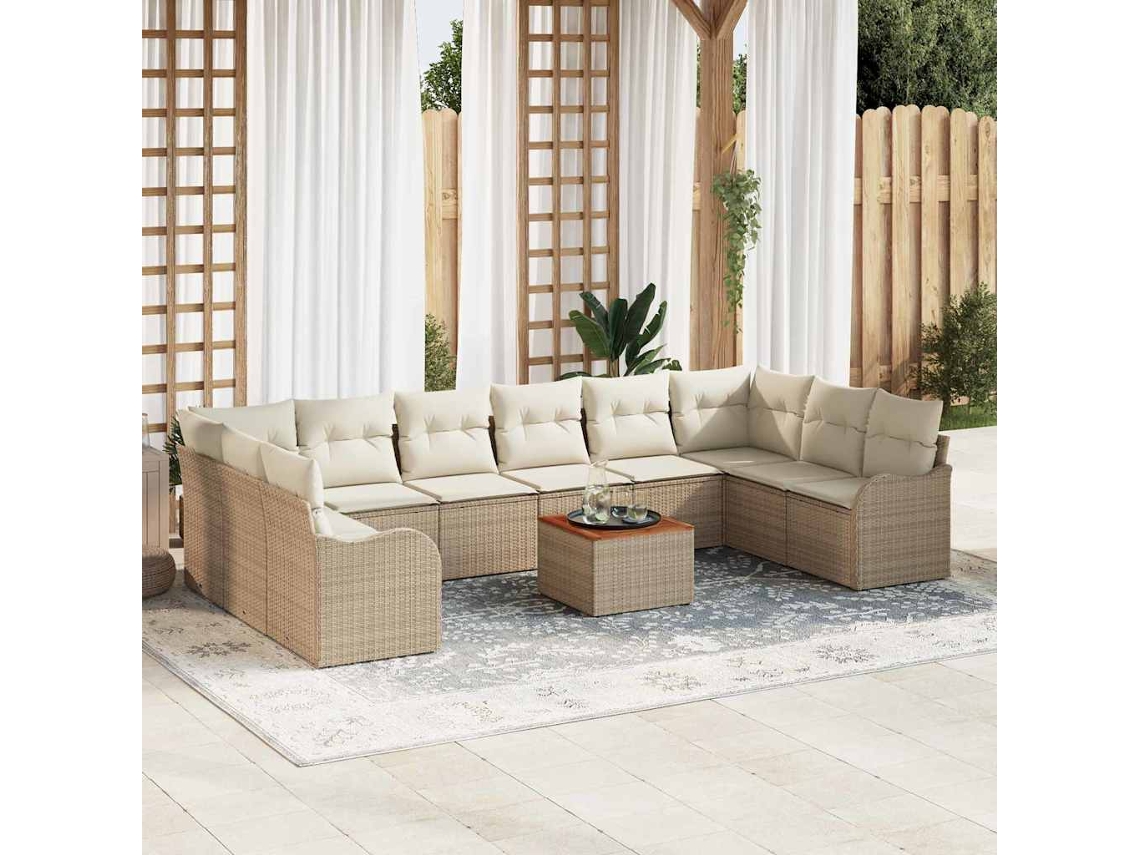 Vidaxl Conjunto De Sofá De Jardim 11 Unid. Bege E Creme Vime Pe