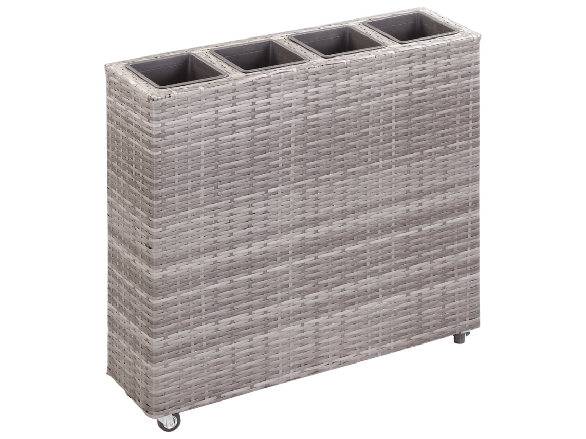 Vidaxl Floreira Com 4 Vasos 80x22x79 Cm Vime Pe Cinzento