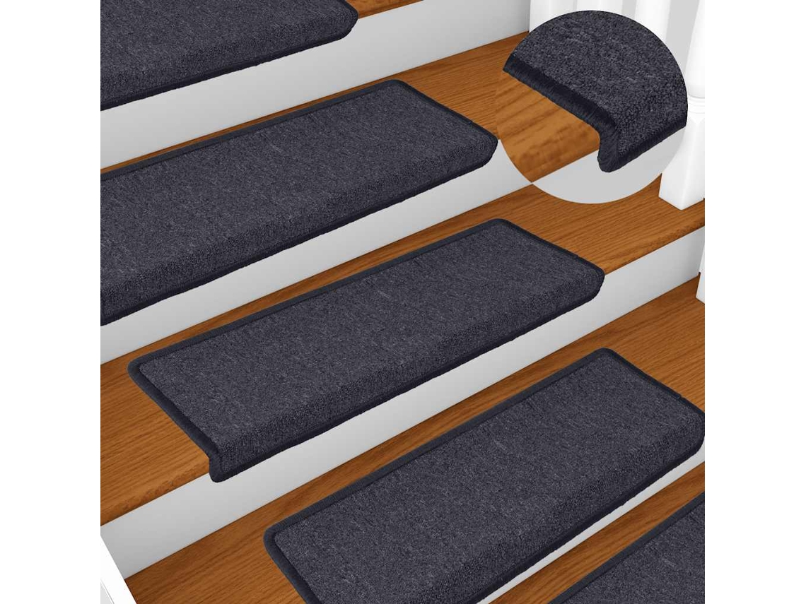 Vidaxl Tapetes De Escada 15 Peças 65x21x4 Cm Cinza Escuro E Azul Com Borda Retangular