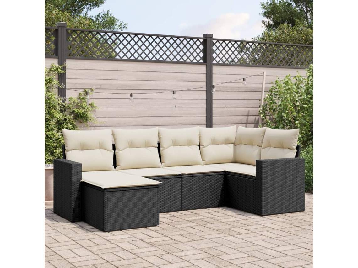 6 Pcs Conjunto Sofás De Jardim C/ Almofadões Vime Pe Preto Dkd Home Decor