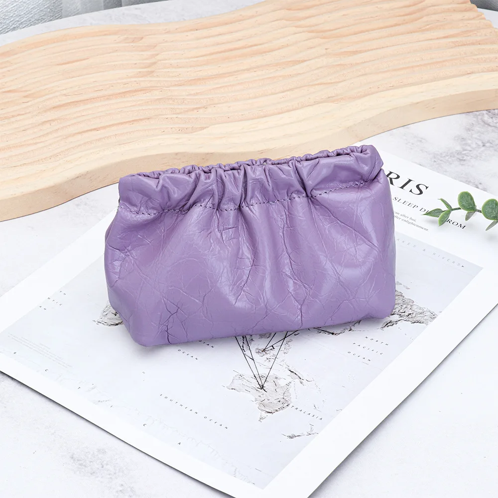 Carteira Feminina Em Couro Genuíno (roxo), Porta-moedas Em Couro Bovino, Porta-moedas Feminino Com Clipe.