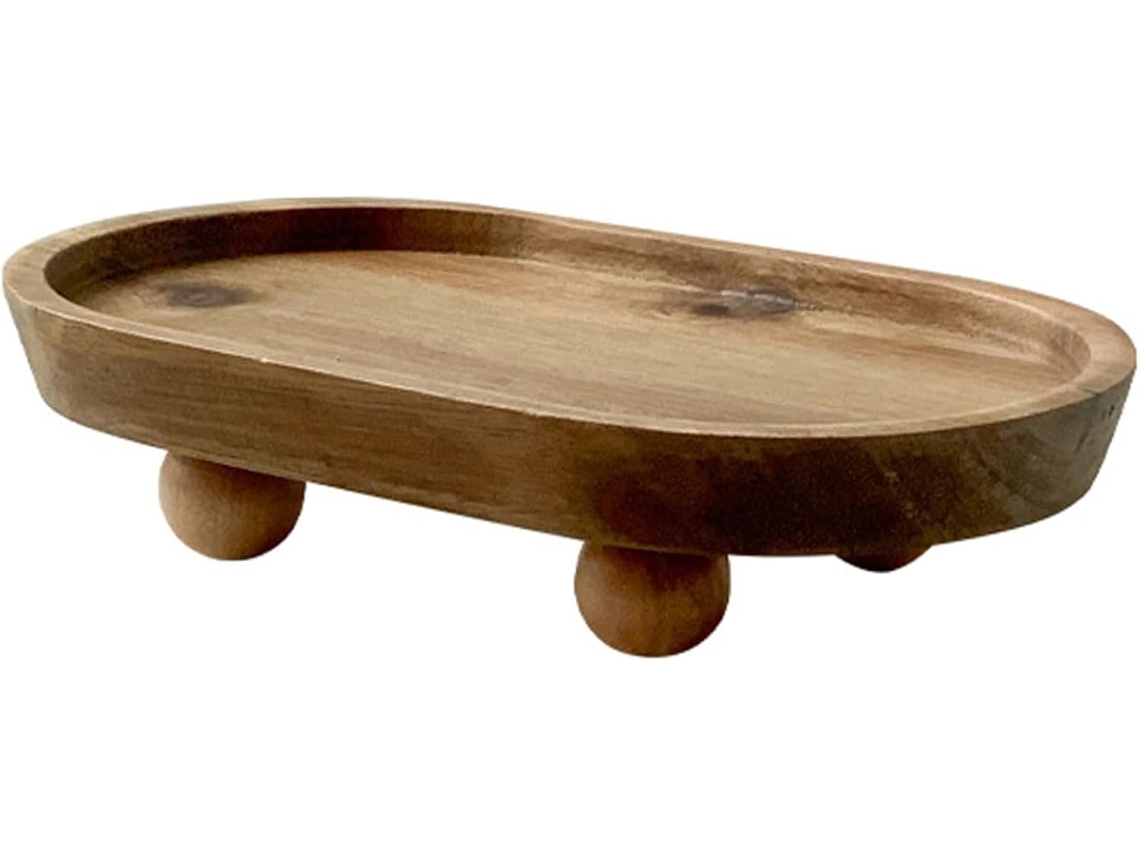 Bandeja Oval De Madeira Com Pedestal, 7, 8x 1, 7x 4, 7cm, Suporte Decorativo Para Mesa De Entrada, Cozinha Ou Mesa De