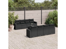 Vidaxl 9 Pcs Conjunto De Sofás P/ Jardim C/ Almofadões Vime Pe Preto