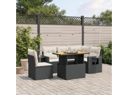 Jogo de Sofá Jardim 6 Peças C/ Almofadões Vime Pe Preto Dkd Home Decor