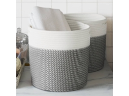 Vidaxl Cestos De Arrumação 2 Pcs Ø28x28 Cm Algodão Cinzento E Branco