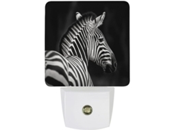 Luminária Noturna De Parede Com Plugue, Preta E Branca, Com Estampa De Zebra, Sensor Crepuscular, Luz Led Branca Quente