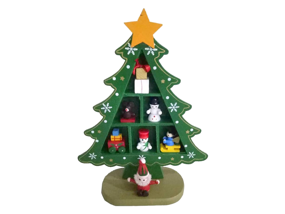 Árvore de Natal de Madeira para Mesa Compacta com Design Natalino