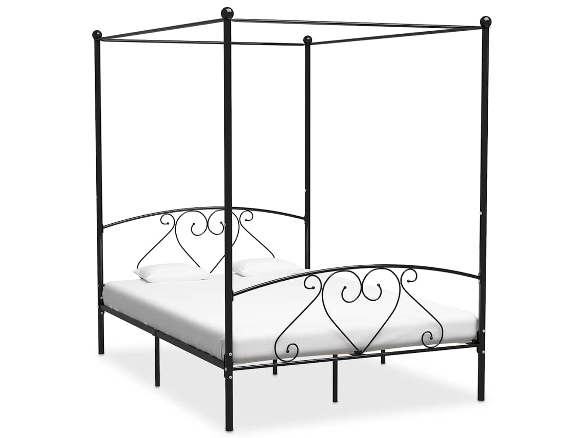 Vidaxl Estrutura De Cama Dossel 160x200 Cm Metal Preto