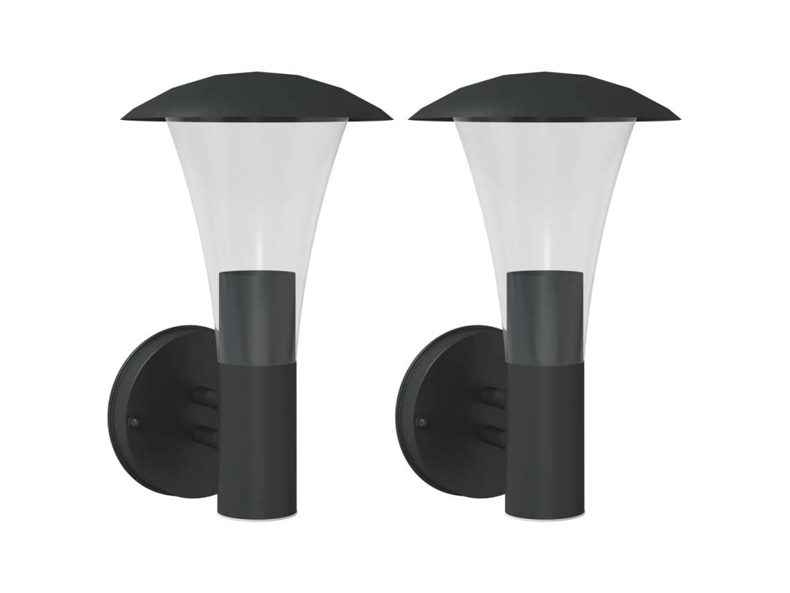 Conjunto 2 Candeeiros de parede p/ exterior VIDAXL aço inoxidável preto