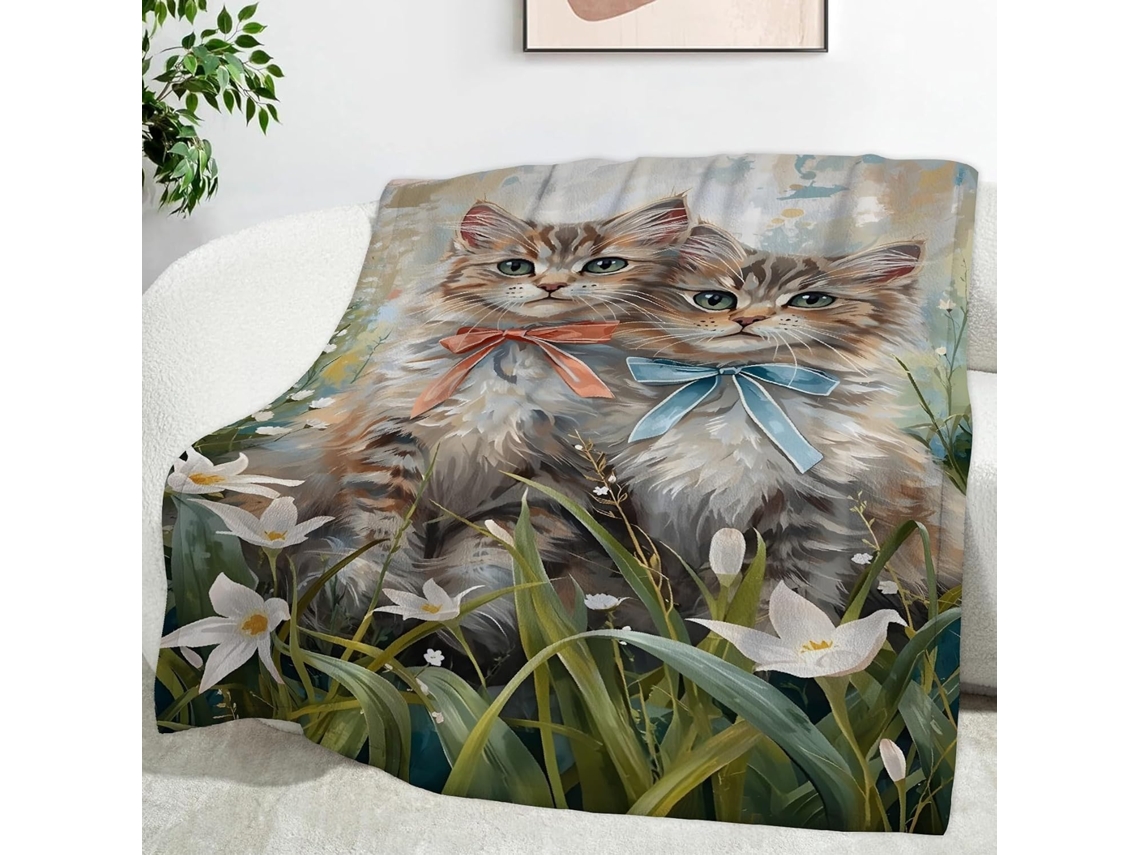 Manta Tulipa para Gatos de Pelo Longo 150x200 Cm Multifuncional Macia Flanela Aconchegante Cama Escritório Son