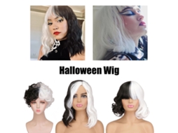 Peruca curta ondulada preta e branca para cosplay Halloween mulheres S/MARCA