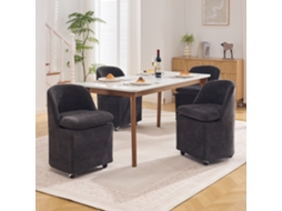 Conjunto De 2 Cadeiras De Sala De Jantar Em Chenille Cinzento, Rodas E Capa Amovível