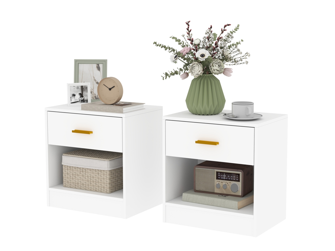 Mesas Branco 2 39x28x41cm Cabeceira Com Gavetas E Prateleiras Abertas Modernas