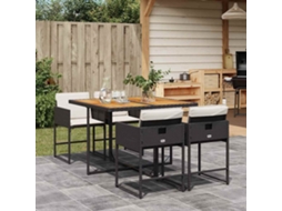 Vidaxl 5 Pcs Conjunto De Jantar P/ Jardim C/ Almofadões Vime Pe Preto