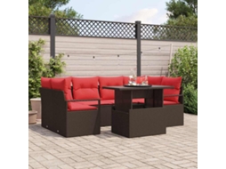 Vidaxl Conjunto De Sofá De Jardim 7 Pcs Castanho E Vermelho Vime Pe