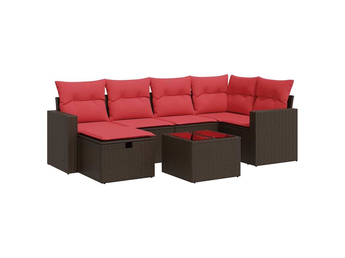 Conjunto de 7 Sofás de Jardim com Almofadões Vime Pe Castanho MAISON EXCLUSIVE (7 pcs)