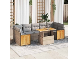 Vidaxl 8 Pcs Conjunto Sofás Jardim Com Almofadões Vime Pe/acácia Bege