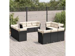 12 Pcs Conjunto De Sofá Jardim C/ Almofadões Vime Pe Preto Dkd Home Decor