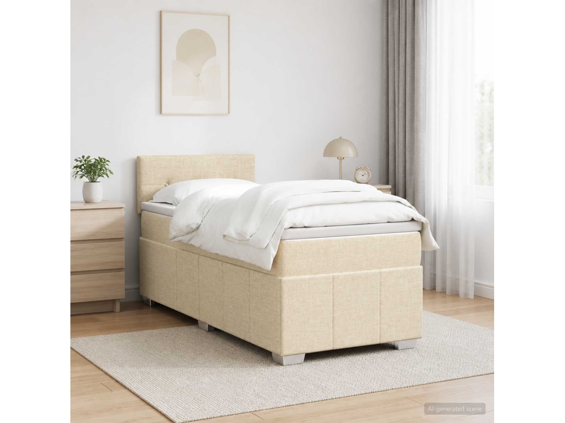 Vidaxl Cama Box Spring Com Colchão Creme 100 X 200 Cm Tecido