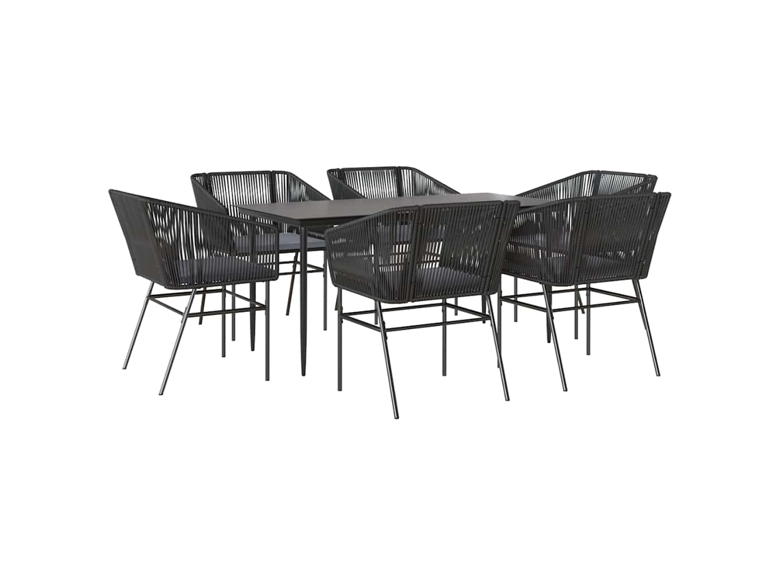 Conjunto de Jantar Jardim 7 Peças com Almofadas e Vidro Vime Pe Preto MAISON EXCLUSIVE