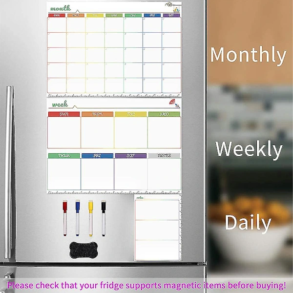 Calendário de Quadro Branco Apagável a Seco com Ímãs para Geladeira, Rastreador de Hábitos, Conjunto de Calendário Semanal para Família, Sd BRILVIBERA