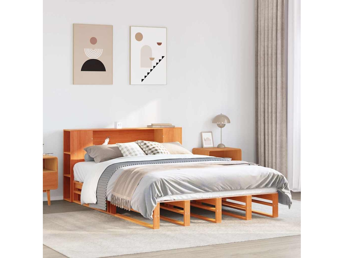 Vidaxl Cama Com Estante Sem Colchão 140x190 Cm Madeira Maciça