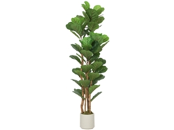 Planta Figueira Violino Artificial com 71 Folhas, Tronco Maciço de Madeira, Vidro, 50 x 50 x 150 Cm, Mc Verde