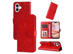 Capa De Couro Para Iphone 16 Plus - Estampa De Girassol Em Relevo