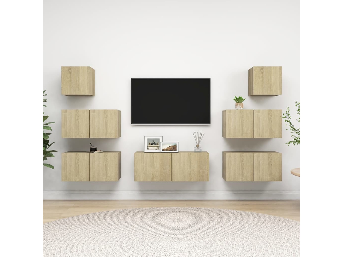 Vidaxl 7 Pcs Conjunto Móveis De Tv Derivados Madeira Carvalho Sonoma