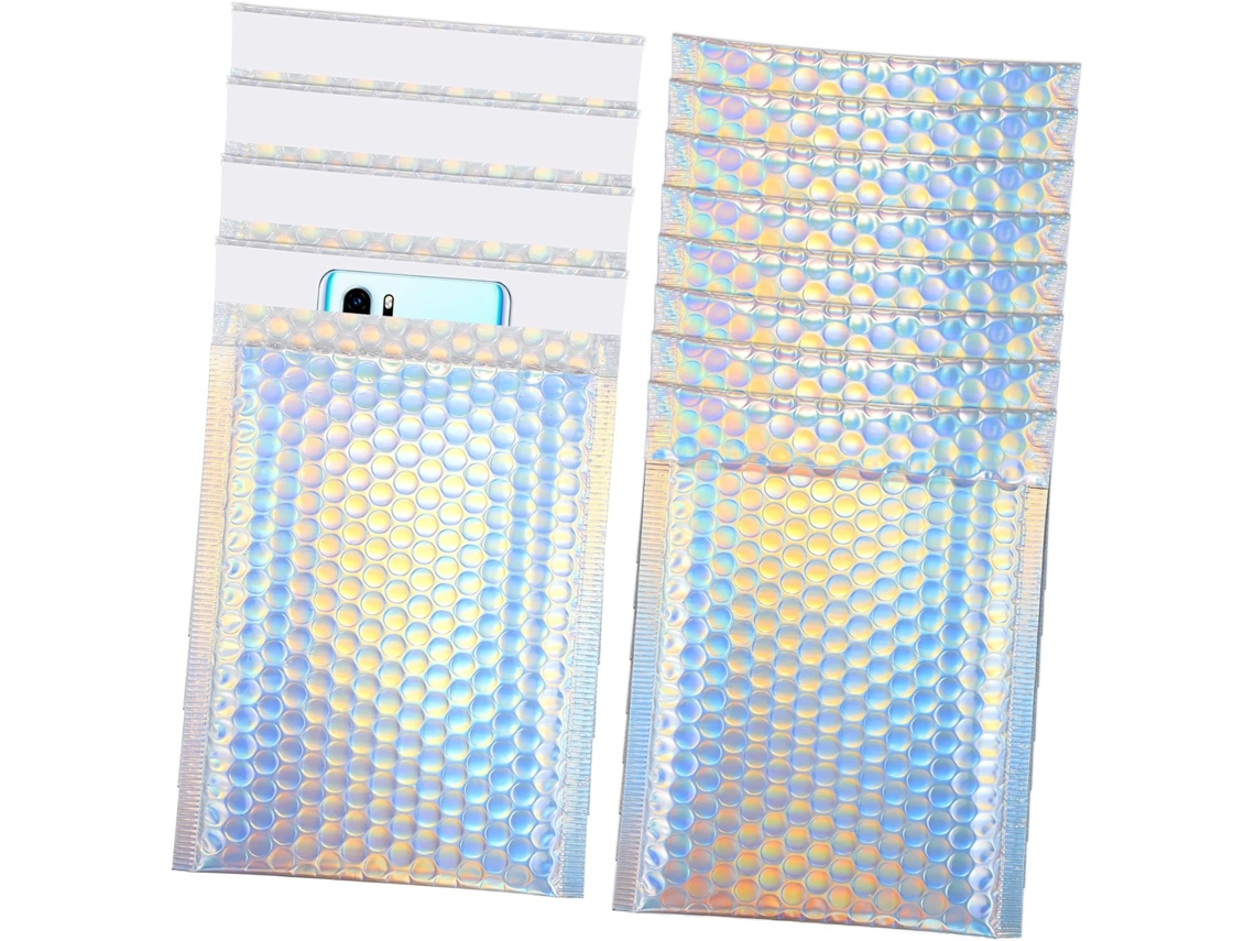 Pacote de envio com 12 peças de bolhas holográficas autoadesivas